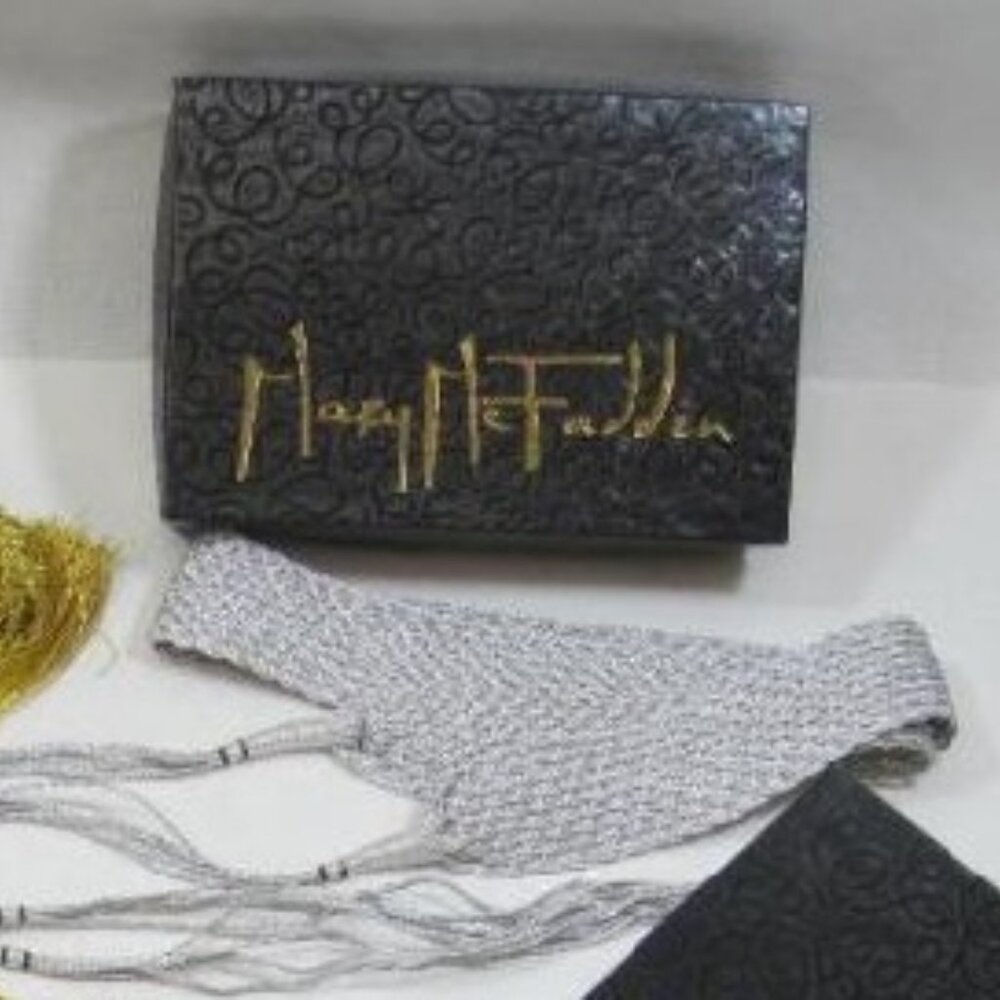 Mary McFadden Woven Metallic Silver Belt with Box Authentic 36" Hand Made OOAK